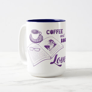 Caneca De Café Em Dois Tons Café e Livros Adoram Ler Mug Personalizado