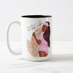 Caneca De Café Em Dois Tons Café Falso Brilho Cabelo Menina Marrom Rosa  