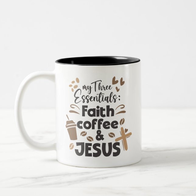 Caneca De Café Em Dois Tons Café Fé e Jesus Essenciais Religiosos (Esquerda)