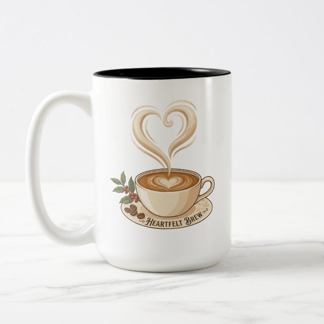 Caneca De Café Em Dois Tons Café Heartfelt Brew Coração (Esquerda)