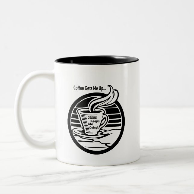 Caneca De Café Em Dois Tons Café me levanta, Jesus me mantém indo (Esquerda)