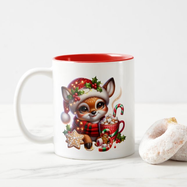 Caneca De Café Em Dois Tons Café Natal Feriado Mug (Com Donut)