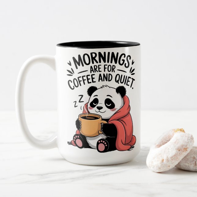Caneca De Café Em Dois Tons Café Panda Fofo Manhãs Silenciosas Introvertido Ac (Com Donut)