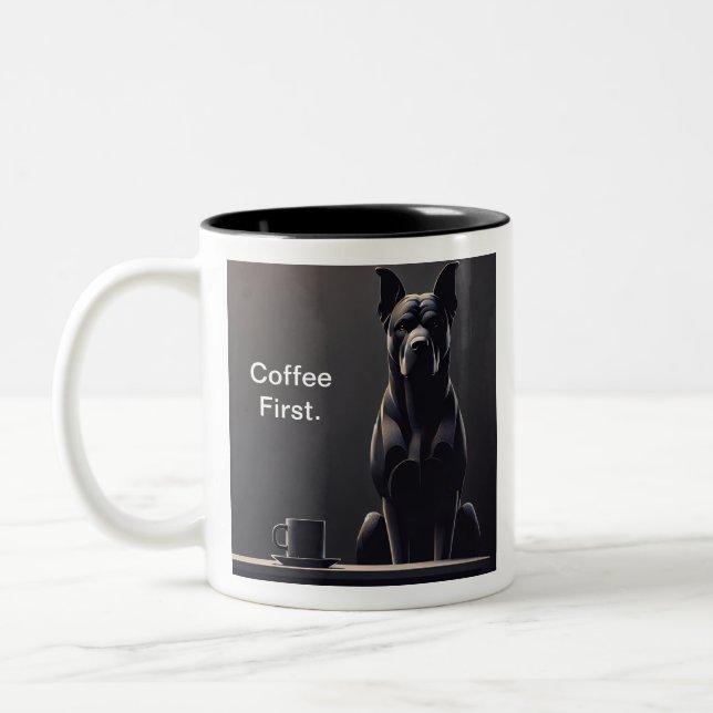 Caneca De Café Em Dois Tons Café Primeiro Cachorro Negro (Esquerda)