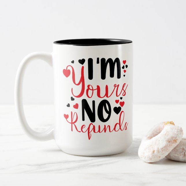 Caneca De Café Em Dois Tons Café Romântico - "Eu Sou Sua, Sem Restituições (Com Donut)