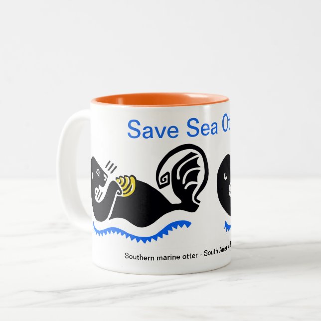 Caneca De Café Em Dois Tons Café - Salve OTTERS do Mar - Guerreiro da Vida Sel (Frente Esquerda)