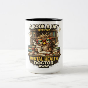 Caneca De Café Em Dois Tons Café saúde mental amantes de livros de coruja leit