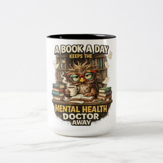 Caneca De Café Em Dois Tons Café saúde mental amantes de livros de coruja leit