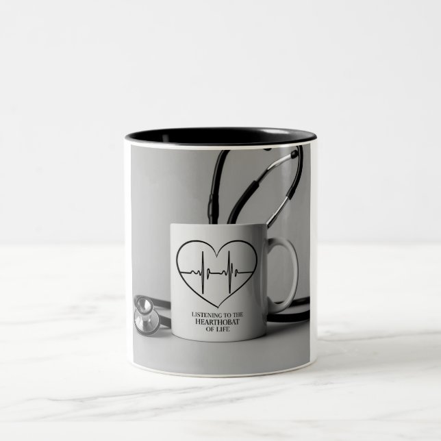 Caneca De Café Em Dois Tons Cafeína com batimento cardíaco: Stethoscope Mug (Centro)