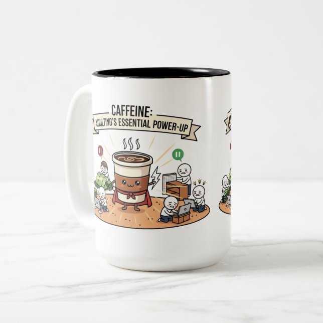 Caneca De Café Em Dois Tons Cafeine Power Up Mug - Engraçado Adulto Café Cup (Frente Esquerda)