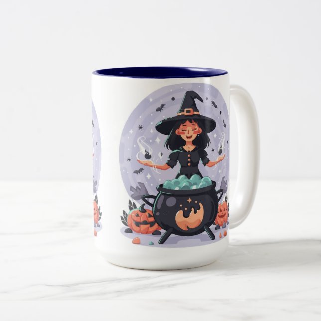 Caneca De Café Em Dois Tons Cafezinhos de Halloween (Frente Esquerda)