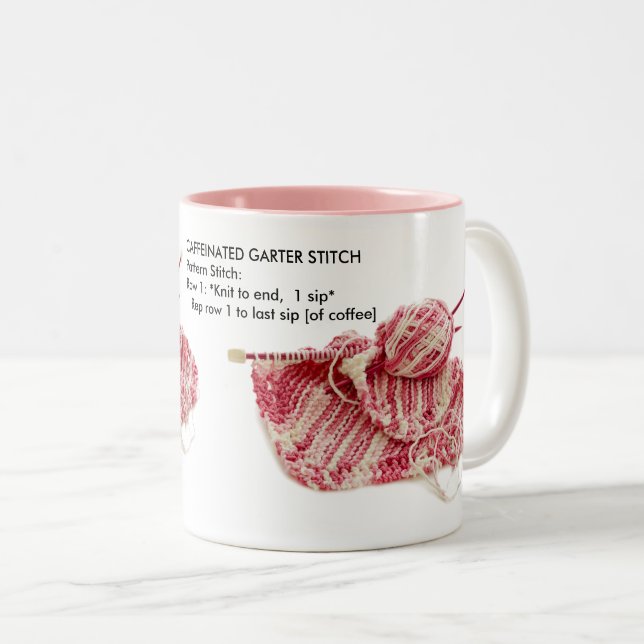 Caneca De Café Em Dois Tons "Caffeinado Garter Stitch" - Cortado Rosa (Frente Esquerda)