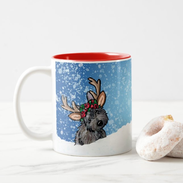 Caneca De Café Em Dois Tons Cairn Terrier Reindeer Christmas (Com Donut)