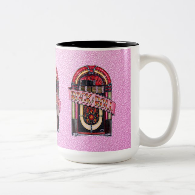 Caneca De Café Em Dois Tons Caixa de Juke Retro-Mug, Rosa Rock & Roll (Direita)
