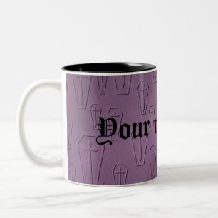Caneca De Café Em Dois Tons Caixões góticos elegante gravados no roxo
