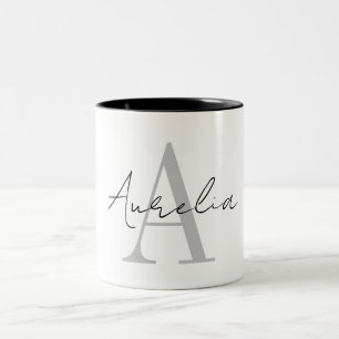 Caneca De Café Em Dois Tons Cálculo de Script de Nome do Monograma Personaliza