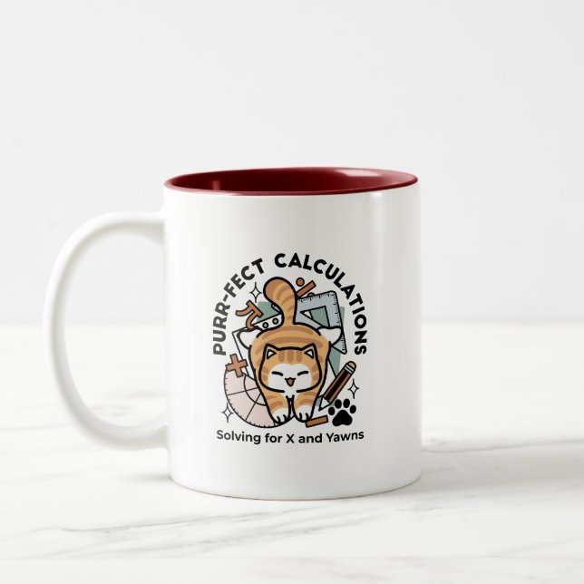 Caneca De Café Em Dois Tons Cálculos Perfeitos – Design de Gato de Matemática  (Esquerda)