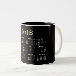 Caneca De Café Em Dois Tons Calendário 2018 Mínimo Sepia Dourado Branco