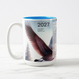 Caneca De Café Em Dois Tons Calendário da Natureza e Vida Selvagem de Gansos C