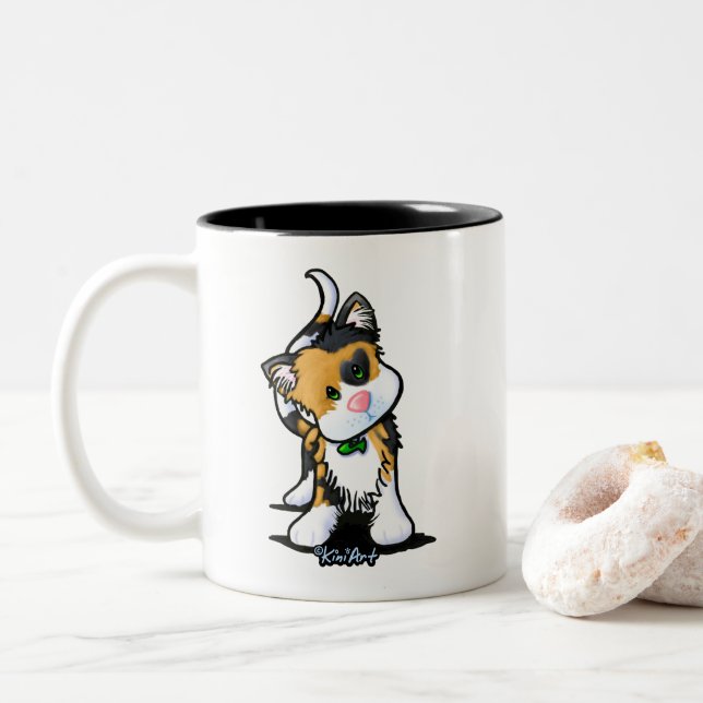 Caneca De Café Em Dois Tons Calico Kitten KiniArt Mug (Com Donut)