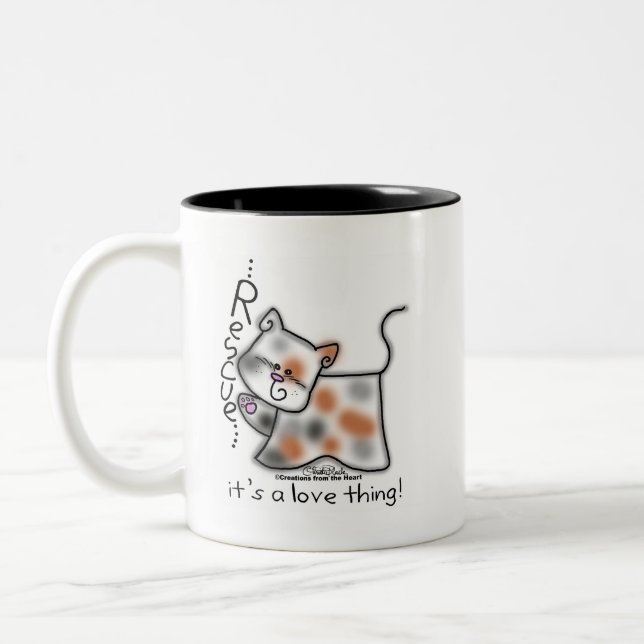 Caneca De Café Em Dois Tons Calico RESCUE...é uma coisa de amor! (Esquerda)