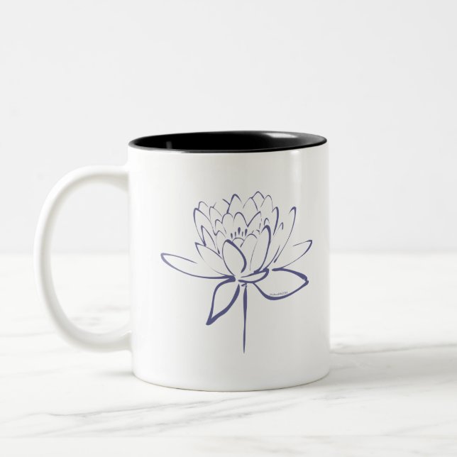 Caneca De Café Em Dois Tons Caligrafia de Lótus (Azul) (Esquerda)
