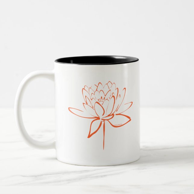 Caneca De Café Em Dois Tons Caligrafia de Lótus (Laranja) (Esquerda)