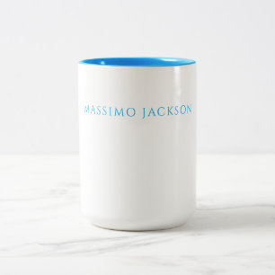 Caneca De Café Em Dois Tons Caligrafia de Nome Script Simples Branco Azul