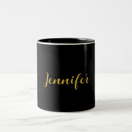 Caneca De Café Em Dois Tons Caligrafia Minimalista Moderna - Nome Preto Dourad