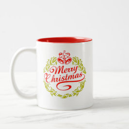 Caneca De Café Em Dois Tons Caligrafia natalícia com Wreath Mug