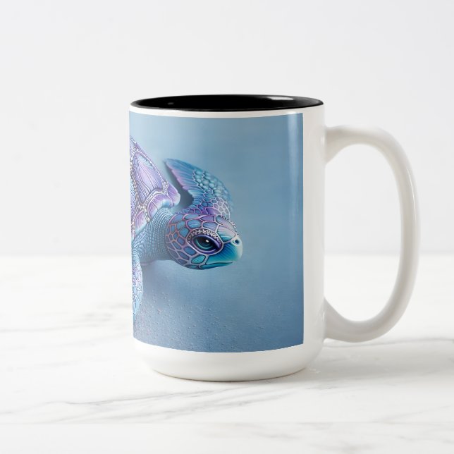 Caneca De Café Em Dois Tons Calm Ocean Turtle Art – Blue & Purple Fantasy Sea  (Direita)