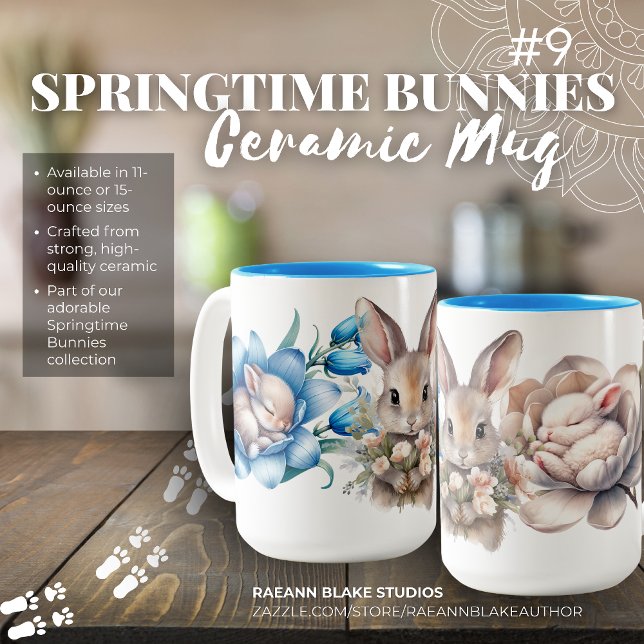 Caneca De Café Em Dois Tons Cama de cerâmica de dois tons "Springtime Bunnies" (Criador carregado)