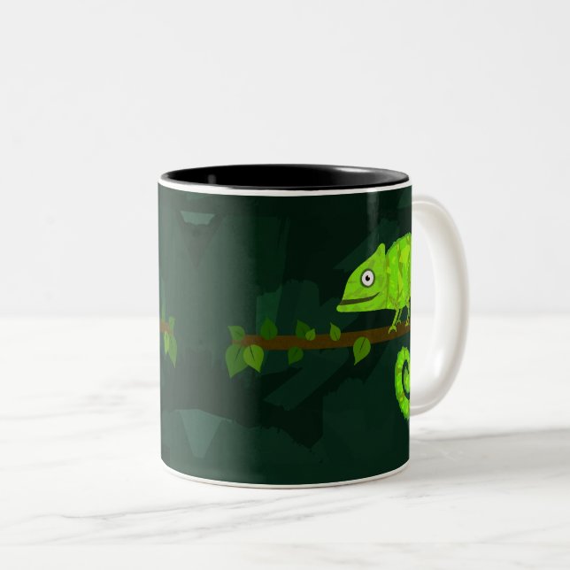 Caneca De Café Em Dois Tons Camaleão verde fofo (Frente Esquerda)