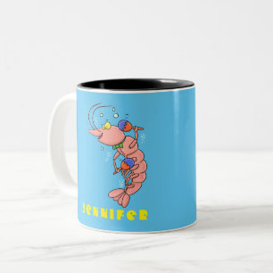 Caneca De Café Em Dois Tons Camarão feliz e bonito, desenho animado