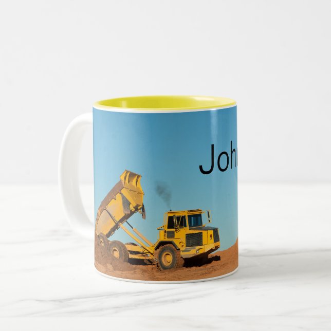 Caneca De Café Em Dois Tons Camião basculante personalizado (Frente Esquerda)