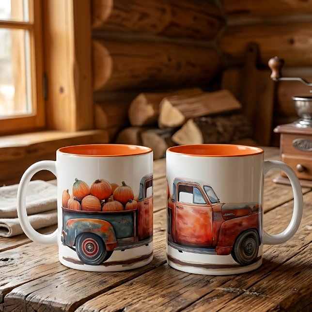 Caneca De Café Em Dois Tons Caminhão Antigo de Abastecimento de Abóbora (Criador carregado)