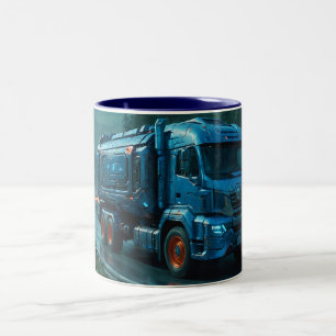Caneca De Café Em Dois Tons Caminhão cibernético futurístico de 2077