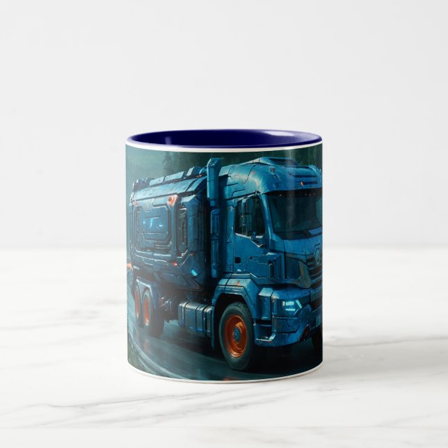 Caneca De Café Em Dois Tons Caminhão cibernético futurístico de 2077 (Centro)