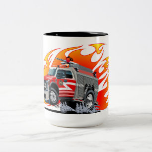 Caneca De Café Em Dois Tons Caminhão de bombeiros de desenho animado