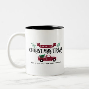 Caneca De Café Em Dois Tons Caminhão de fazenda e de colheita de árvores de