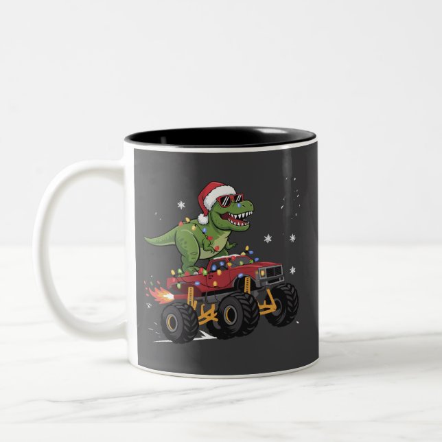 Caneca De Café Em Dois Tons Caminhão Monstro de Natal do Dinossauro T-Rex  (Esquerda)