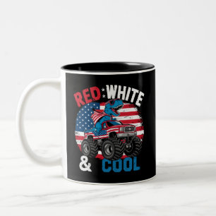 Caneca De Café Em Dois Tons Caminhão Monstro Dinossauro Bandeira 4 de Julho Me