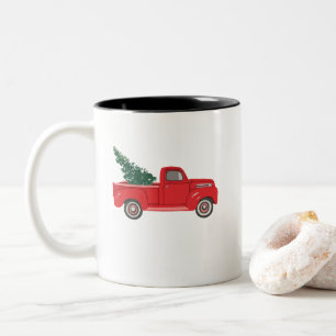 Caneca De Café Em Dois Tons Caminhão Vermelho com Arte em Árvore