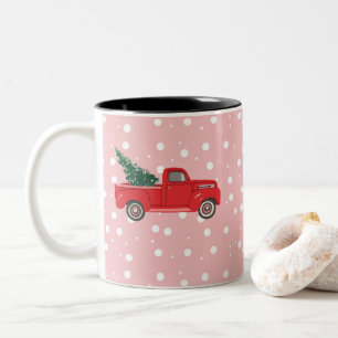 Caneca De Café Em Dois Tons Caminhão Vermelho com Árvore Rosa