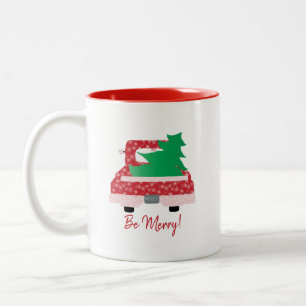Caneca De Café Em Dois Tons Caminhão vermelho e árvore "Seja FELIZ"