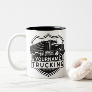 Caneca De Café Em Dois Tons Caminhoneiro do Big Rig Semi de NOME Personalizado