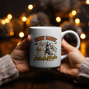 Caneca De Café Em Dois Tons Camisa de Halloween Bunny Bandit Esqueleto Perse