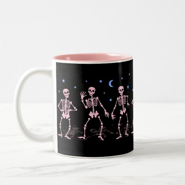 Caneca De Café Em Dois Tons Camisa de Halloween do Esqueleto Dançante Rosa (Esquerda)