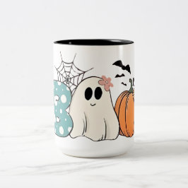 Caneca De Café Em Dois Tons Camisa de Halloween para mulheres Boo Vintage