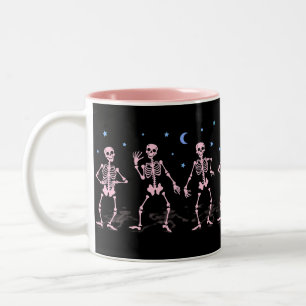 Caneca De Café Em Dois Tons Camisa do Dia das Bruxas de Skeleton Rosa